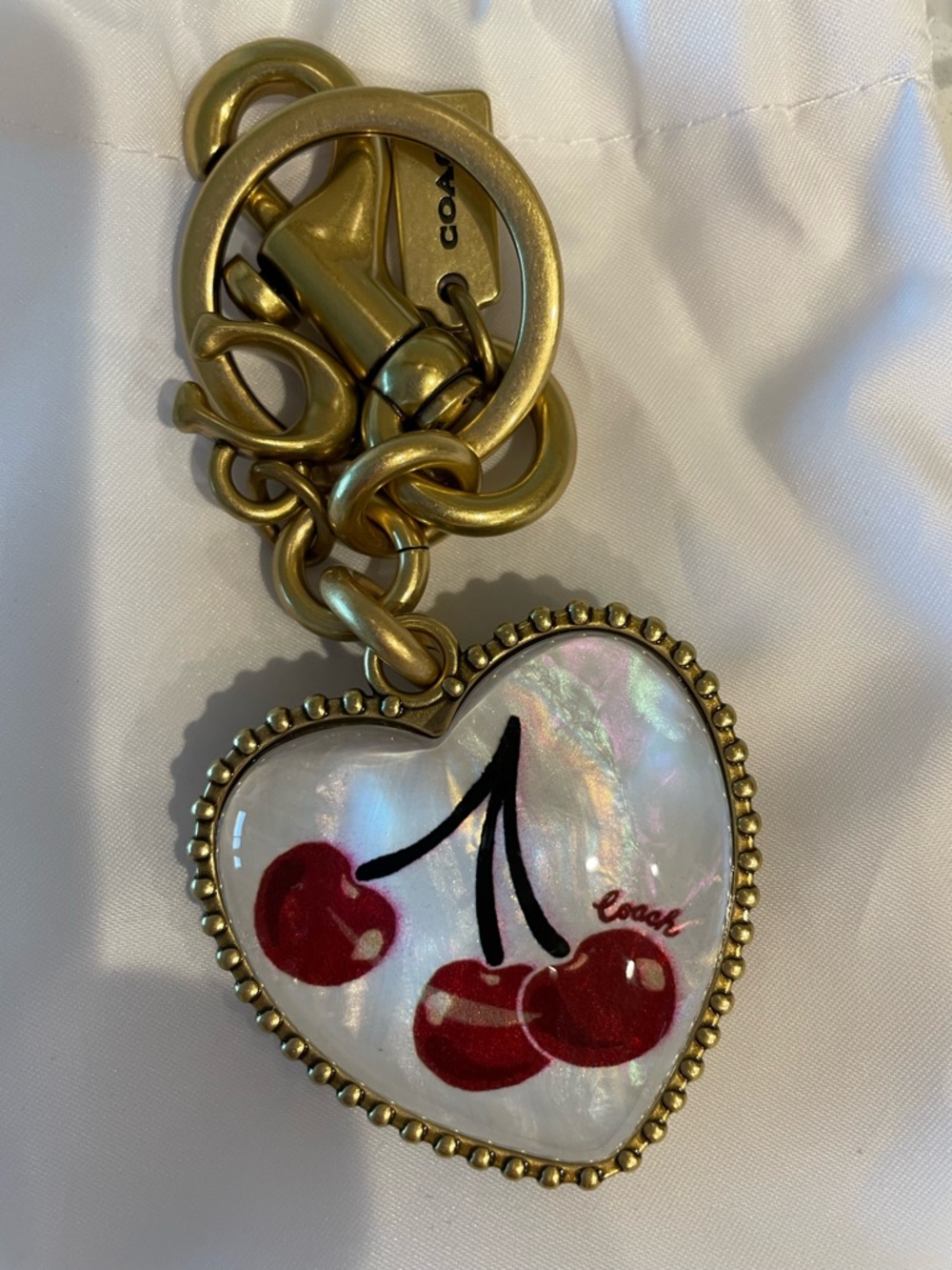 COACH NWOT Heart Cherry Keychain Charm/key fob in Gold - Picture 3 of 4